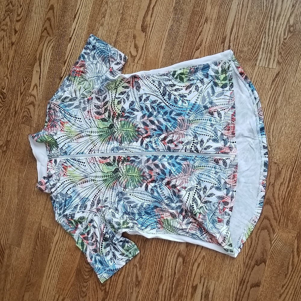 (XL) Northern Reflections Tropical Short Sleeve Zip Up Cotton Blend Top Vacation